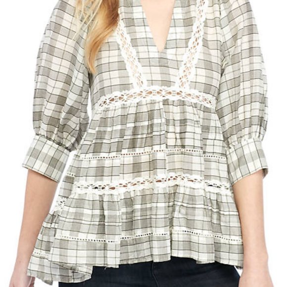 Free People Womens Time Out Plaid Lace Trim Tunic - Picture 4 of 6